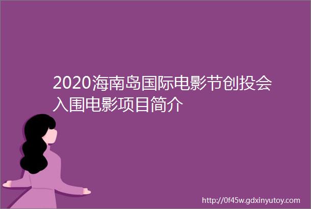 2020海南岛国际电影节创投会入围电影项目简介